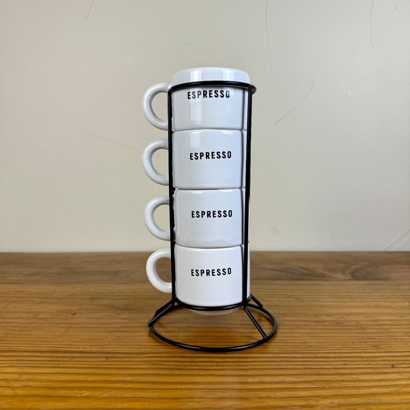 Stacking Espresso Cup Set with Stand | Modern White Ceramic Mugs - Picture 8 of 10